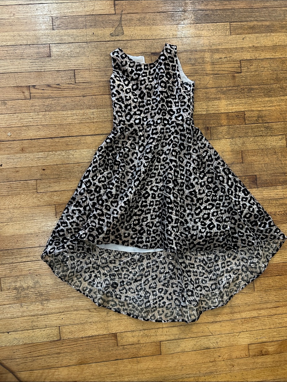 Rare Editions Beige and Black Leopard Print Hi-Low Dress